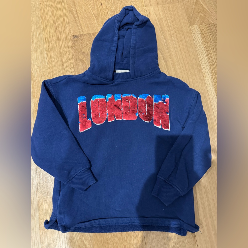Zara Kids‎ Collection London Sequin hooded sweatshirt sz. 7